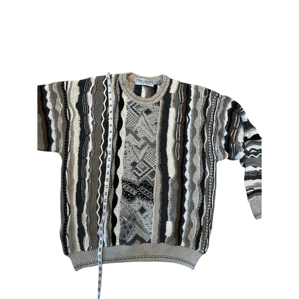 John Ashford Men's 3D Textured Sweater Neutral Tan Multicolor Sz XL Cosby Y2K - Picture 6 of 7